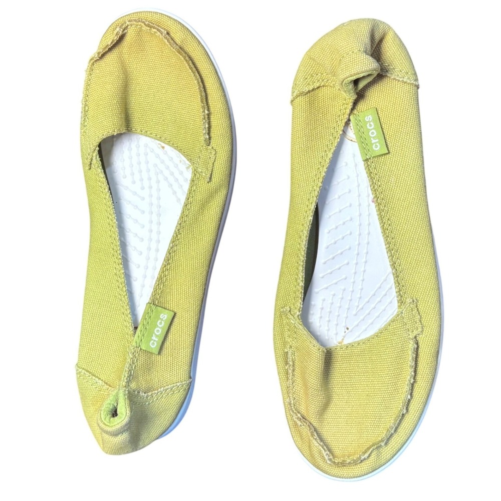 Crocs Womens Canvas Slip On Loafers‎ Chartreuse Green Flats Shoes Size 6